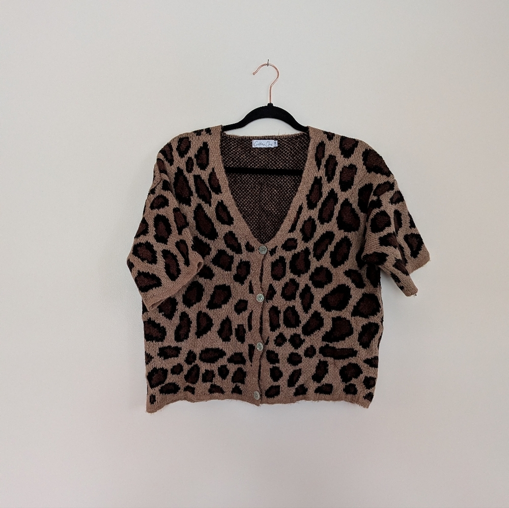 Cheetah Print Short Sleeve Knit Cardigan
